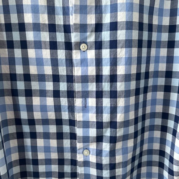 Express Blue & White Check Large 16-16.5 Fitted Men's Button Down Shirt - Picture 3 of 11